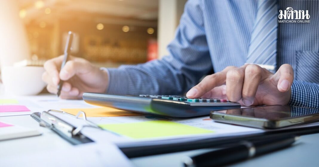 Business Finance Man Calculating Budget Numbers Invoices Financial Adviser